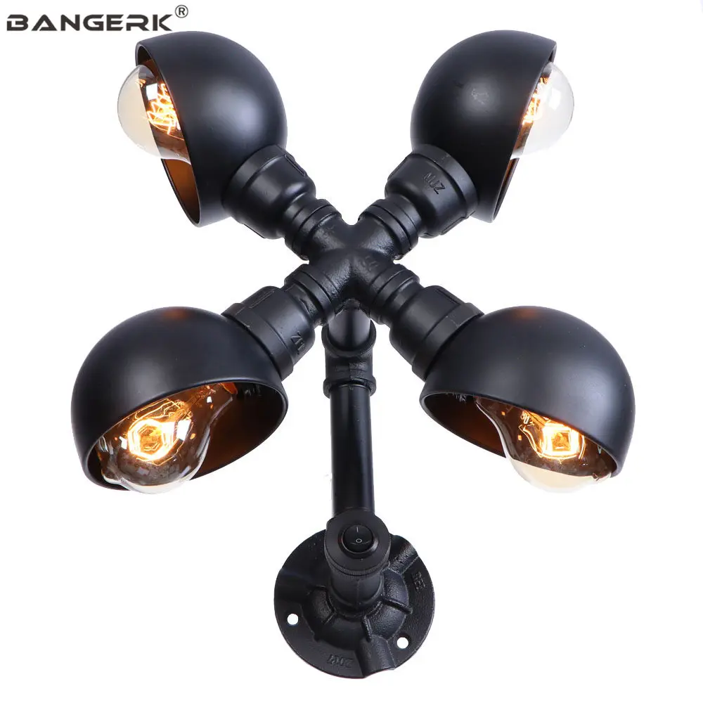 Светодиодный настенный светильник в стиле ретро с водопроводной трубой черное