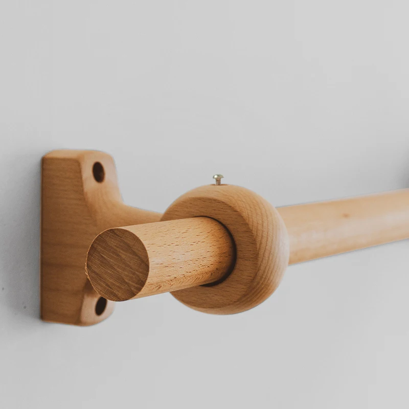 Natural Beech Curtain Rod Solid Wood Roman Rod Japanese Wooden Curtain Track Bracket Rings Accessories Home Decor
