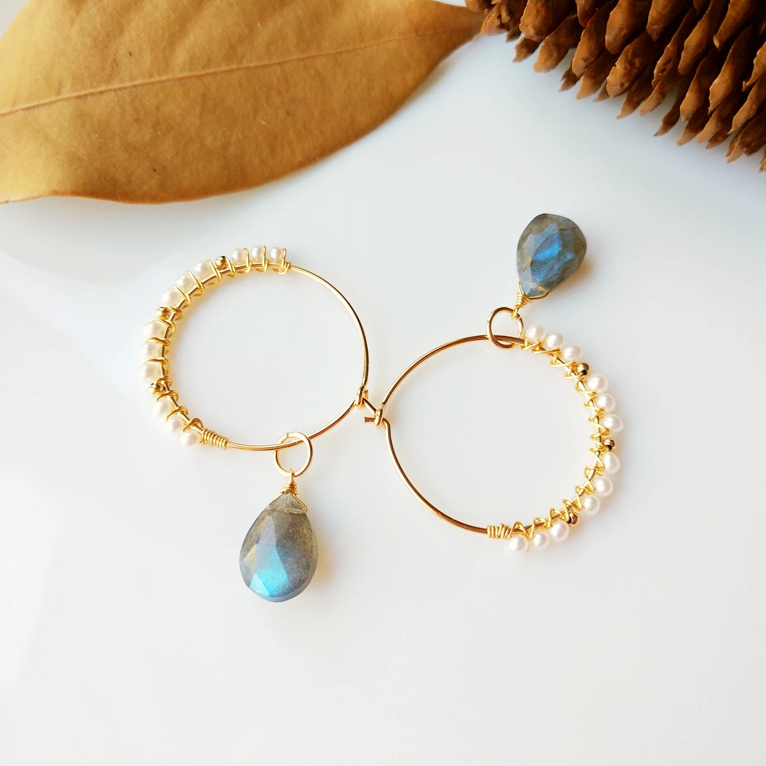 Lii Ji подлинные серьги-кольца из Лабрадорита в форме слезы с пресноводным покрытием из 925 пробы серебра 18 к позолоченные ювелирные изделия ручной работы