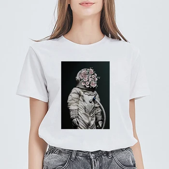 

Ropa Muje Casual Flower Astronaut Harajuku T-shirt Hip Hop Graphic Funny T-shirt female T-shirt