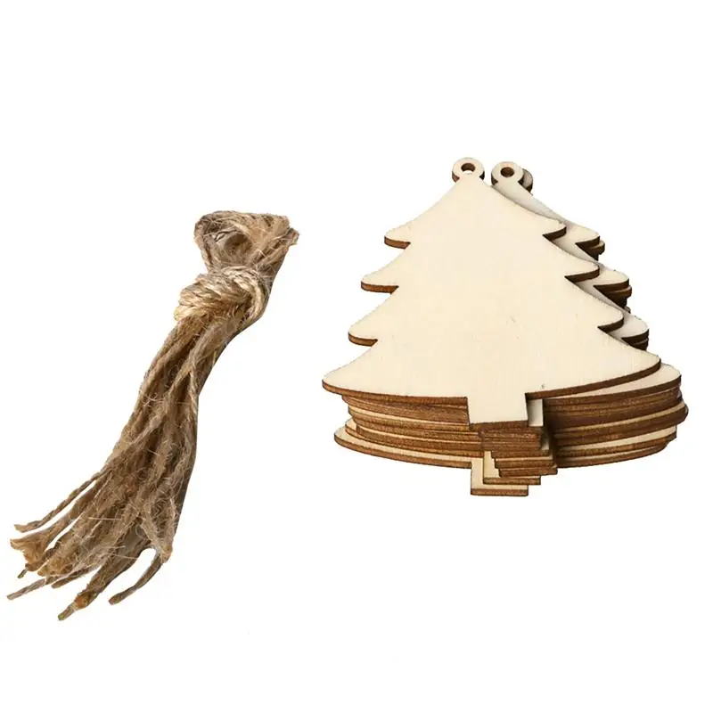 

10pcs Hanging Christmas Tree Pendant Decoration with Hemp Rope DIY Wooden Creative Decoration Christmas Tree Ornaments Craft