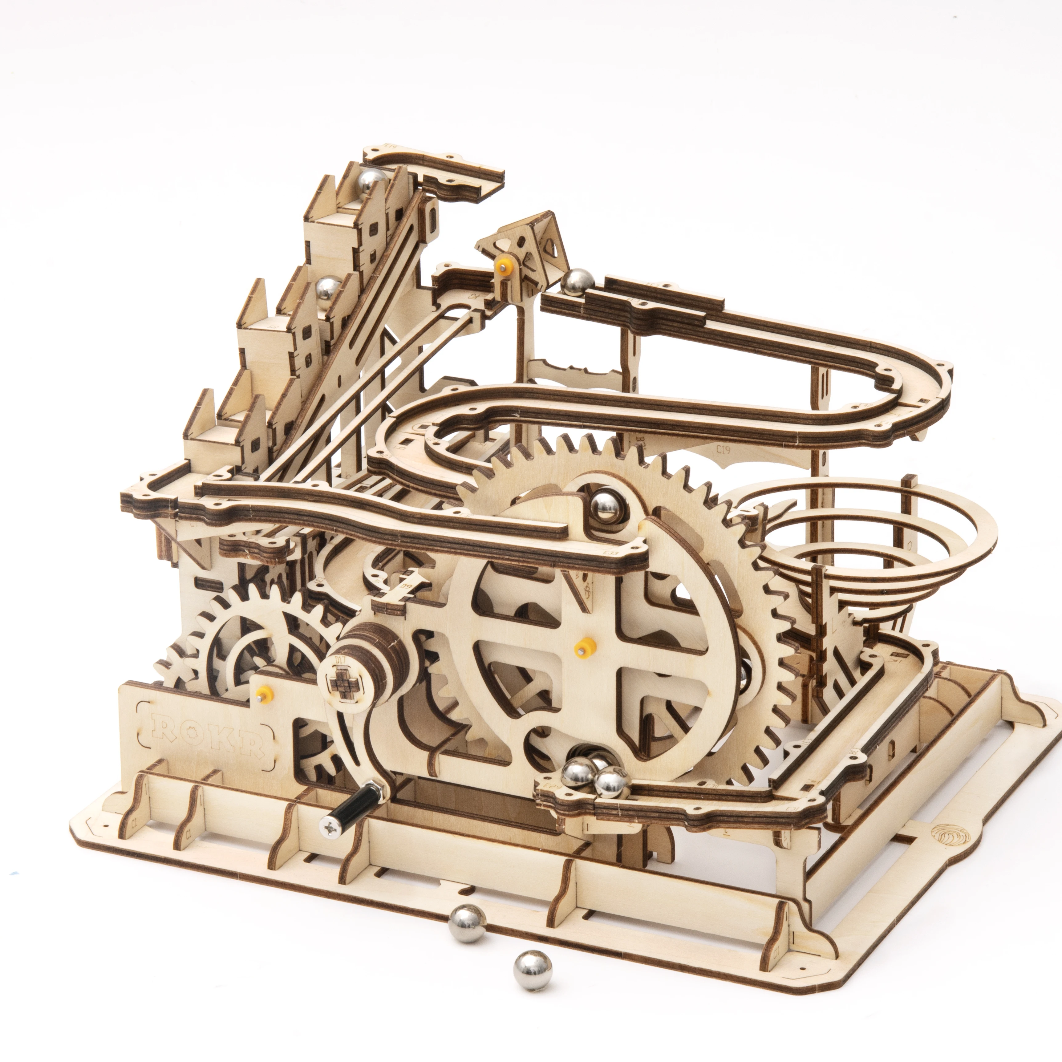 Photo Product Robotime  4 Kinds DIY 3D Marble Run Game Wooden Gear Drive Model Building Kits Toy for Children LG501-LG504 for Dropshipping