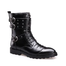 Винтажные ботинки для пары; зимние ботинки с металлическими украшениями; обувь в стиле панк с пряжкой; сезон осень-зима; модные теплые однотонные ботинки на меху из микрофибры для мужчин и женщин