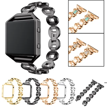 

Stainless Steel Watch Band Strap With Frame Case Cover For Fitbit Blaze Watchband Replacement WristBand Rhinestone Bracelet