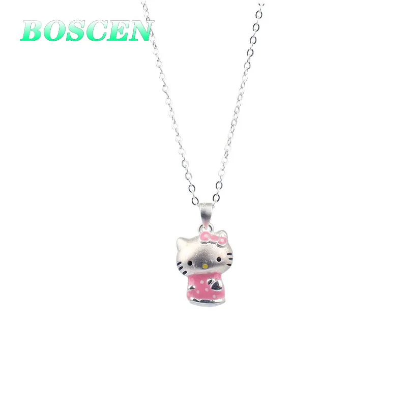 BOSCEN, 925 пробы, серебряное ожерелье с подвеской для женщин, маленьких девочек, детей, подарок на день рождения, Hello kitty,, мультфильм