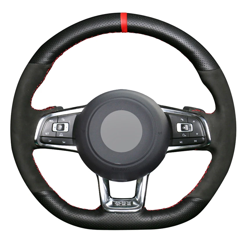 Coprivolante Per Auto In Vera Pelle Scamosciata Nera Per Volkswagen Golf 7 Gti Golf R Mk7 Vw Polo Gti Scirocco 2015 2016