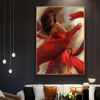 

Abstract Red Dress Women Posters and Prints on Canvas Painting Modern Nordic Wall Art Picture for Living Room Home Decor