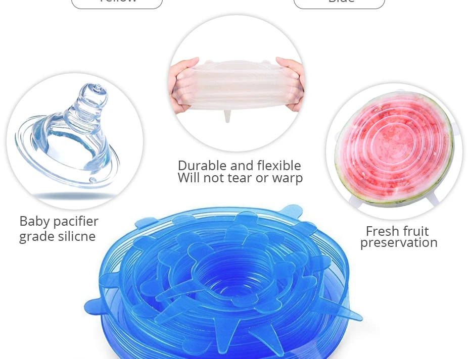 6 шт. набор чаш силиконовые эластичные крышки пластиковые обертывания Крышка для микроволновой печи холодильник свежесть чаша уплотнение кухонные принадлежности