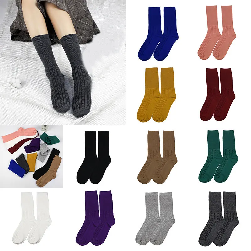 

Japanese Vertical Strip Pattern Socks Women's Cotton Winter Warm Solid Long Socks Girls Hot Sale Blue Black Pink Pile Retro Sock