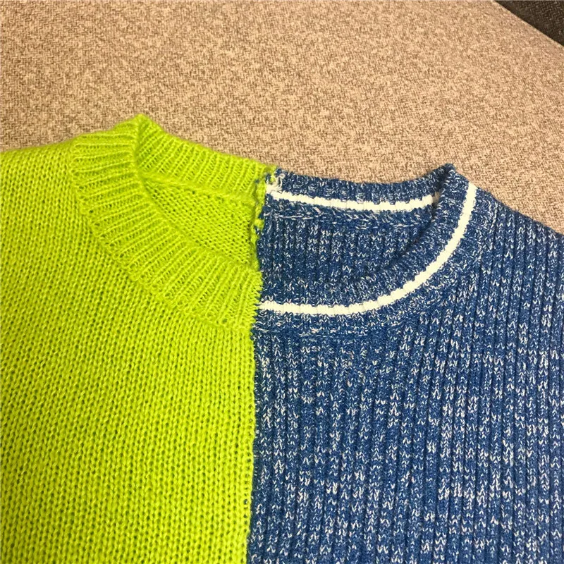 Pullover female new irregular contrast color sweater
