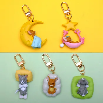 

2020 New Cat Pendant Key Rings Cute Lying Down Cat and Mouse Key Chain Car Bag Keychains Jewelry Gift for Couples Friend