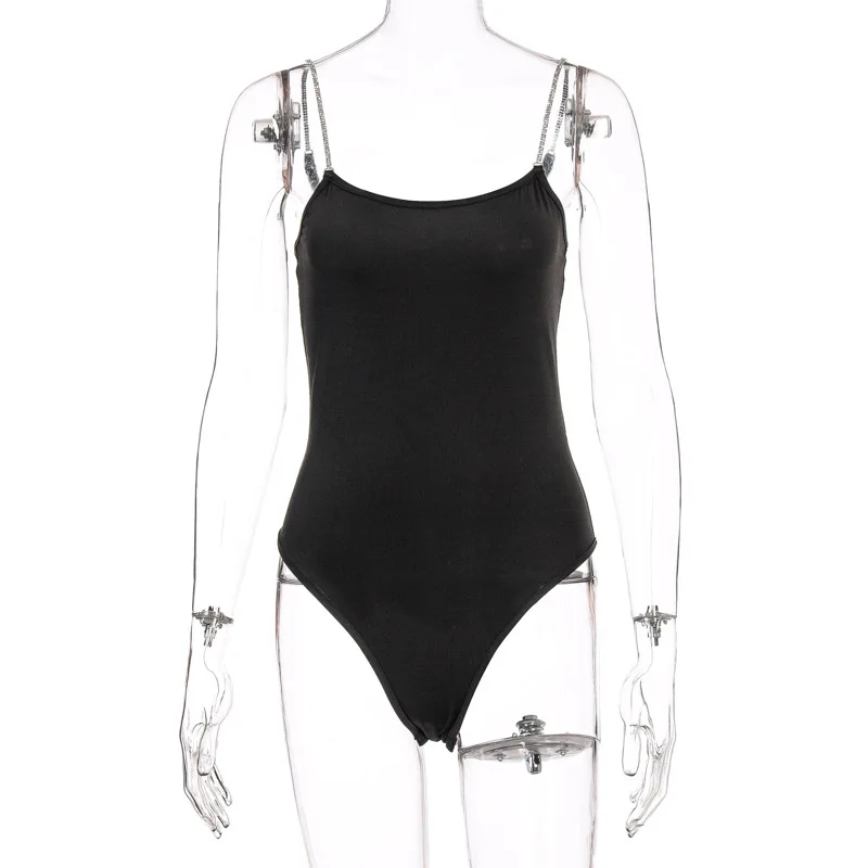New Solid Color Women One-piece Bodysuit Jumpsuit Summer Sleeveless Diamond Strap Bodysuit Backless Rompers Club Letard Top