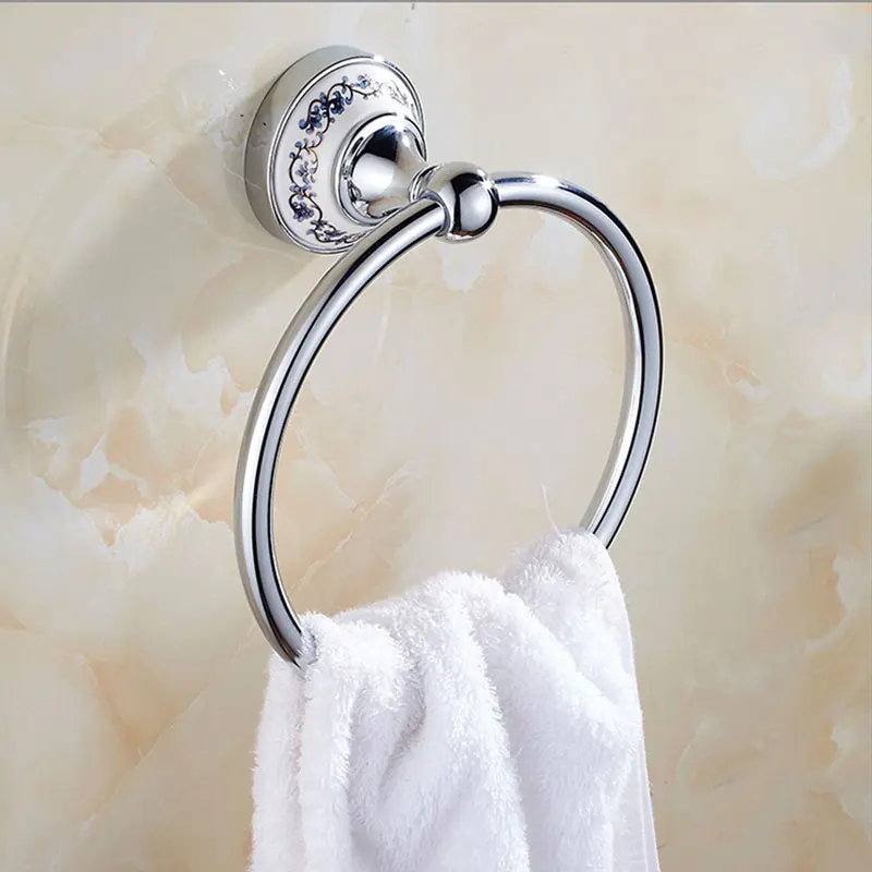 Golden Towel Ring White Porcelain Metal Pendant Wall Mounted, Bathroom Hardware Pendant Antique White Porcelain Towel Rack