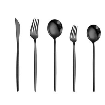 

5Pcs Stainless Steel Dinner Black Dinnerware Set Dishwasher Safe Knife Fork Spoon Cutlery Set Kitchen Tableware Silverware Sets