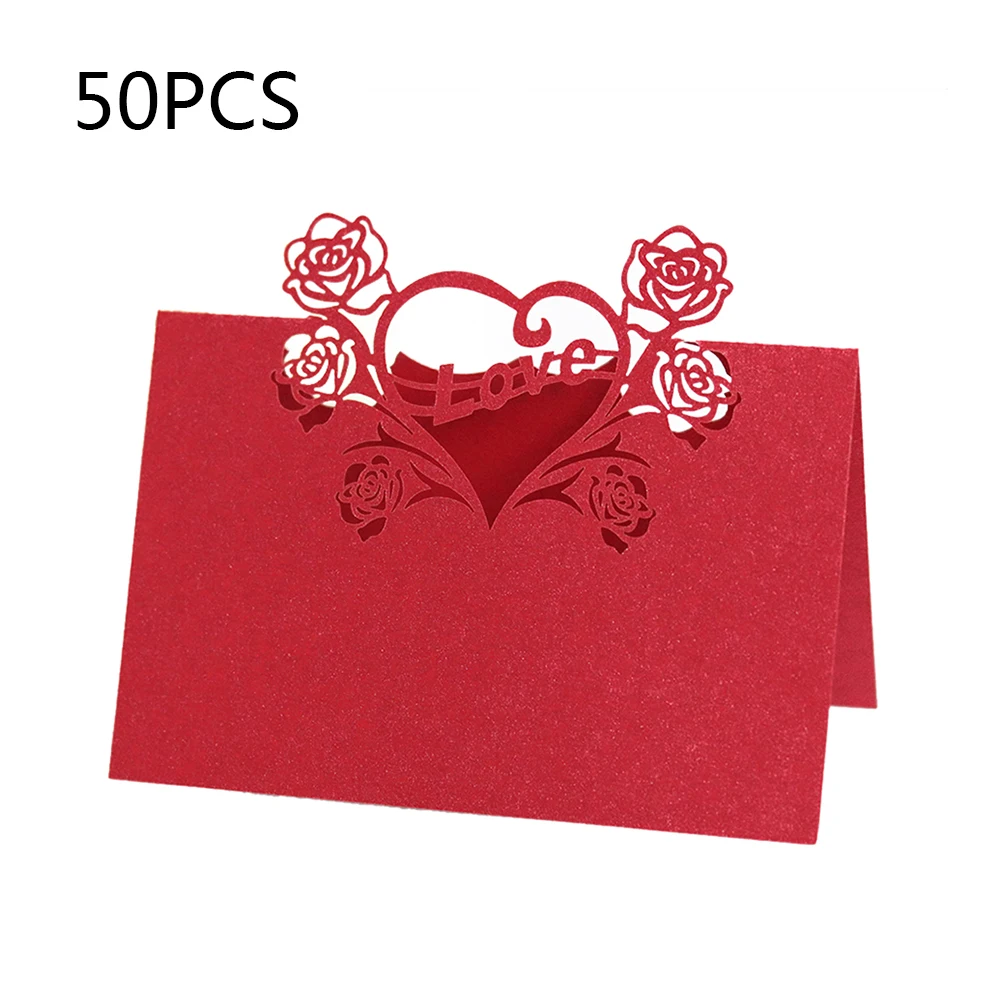 Birthday Party Decor Place Cards Laser Cut 50 Pcs Hollow Pattern Heart Shape Wedding Event Table Name Card Flower Decoupage - Цвет: as picture
