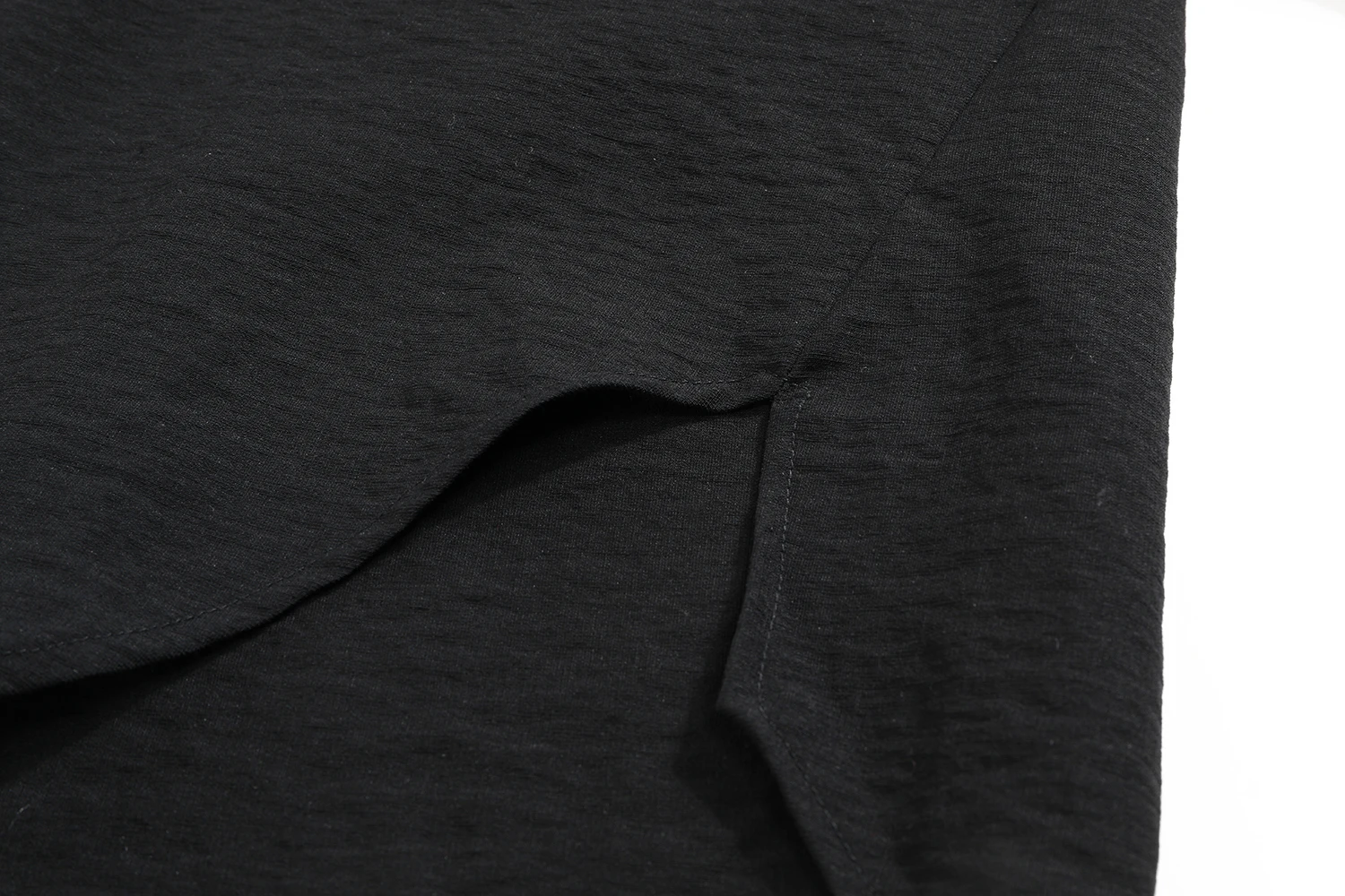 [EAM] Женская Черная Асимметричная блуза большого размера, новая свободная рубашка с отворотом и длинным рукавом, модная весенняя Осенняя 1B445