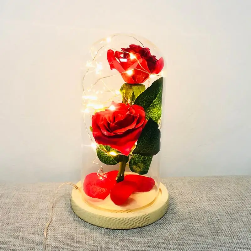 USB 20LED Ночник подарок на день Святого Валентина 2 Роза стеклянный купол медный провод деревянная база струнный светильник поддержка дропшиппинг