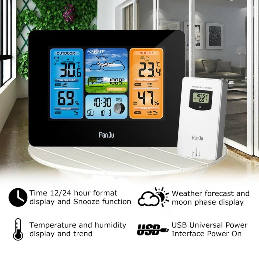 

Wireless Weather Station Color Forecast With Alert Temperature Humidity Barometer Alarm Moon Phase Colorful Weather Forecast