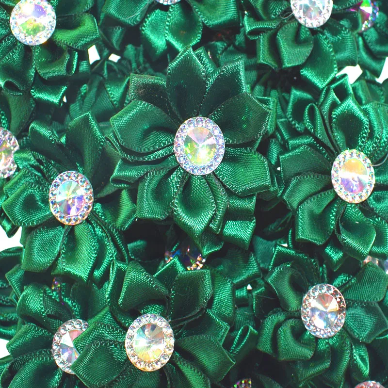 20Pcs Petaled rosette satin ribbon flowers with AB rhinestone button useing DIY headband clips hair accessories 4.5cm | Дом и сад
