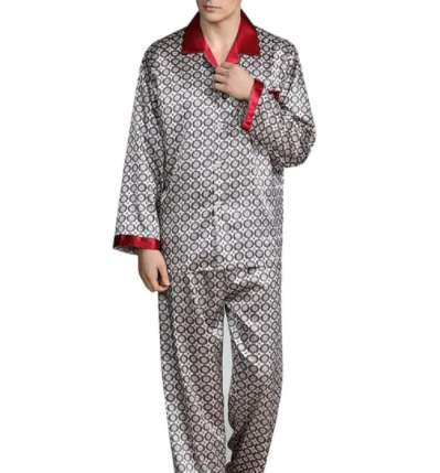 Mens Stain Silk Pajama Sets Pajamas Men Sleepwear Modern Style Printed Silk Nightgown Home Male Satin Soft Cozy Sleeping Pajamas mens cotton pajama bottoms Men's Sleep & Lounge