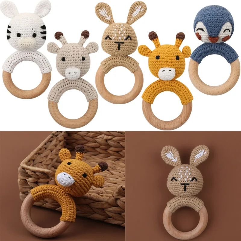 

BPA Free Baby Wooden Teether Crochet Cartoon Baby Rattle Toys Wooden Ring Rodent Toys Mobile Gym Kids Newborn Educational Toys