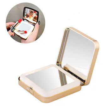 

Square Vanity Mirror 4X Magnifying Mirror with LED Light lady Pocket Plastic USB Makeup Mirrors Travel Cable-battery for party