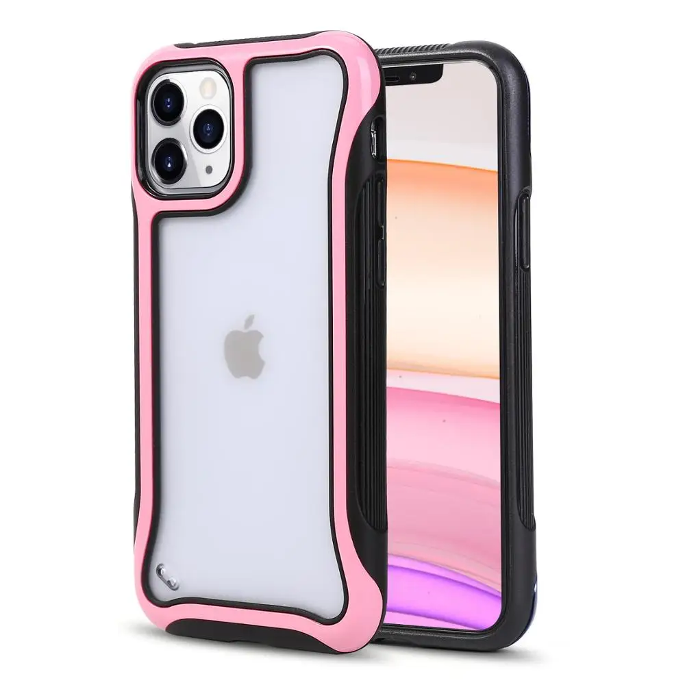 Противоударный мягкий ТПУ+ PC чехол для телефона для iPhone 11 Pro Max 6 6S 7 8 Plus X XR XS Max прозрачные матовые чехлы силиконовый чехол - Цвет: Pink