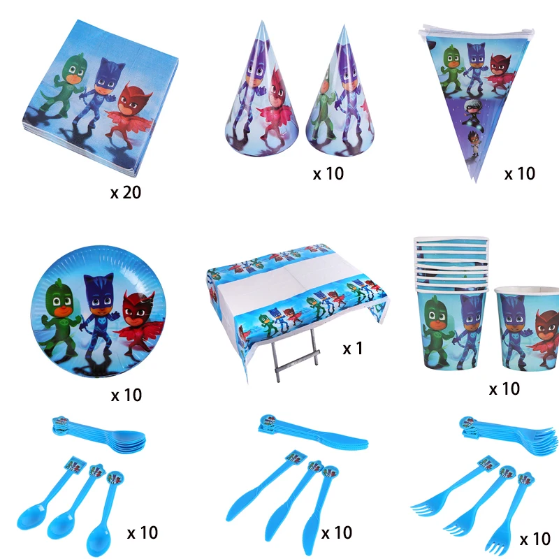16 шт./компл. Pj маска Juguete Дети День рождения вечерние украшения, товары для вечеринки Catboy Owlette Gekko одноразовая посуда S81