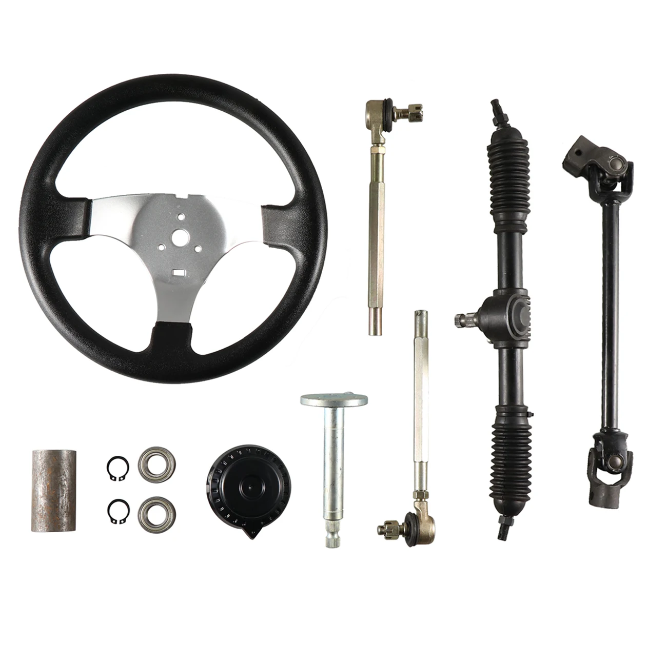 SteeringWheelAssemblySetFor110ccGoKartTieRodRackAdjustable