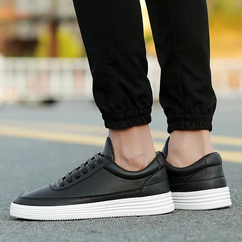Zapatos deportivos de cuero PU para hombre, zapatillas deportivas para  correr, tenis, atletas, negras, E 364|Zapatillas de correr| - AliExpress