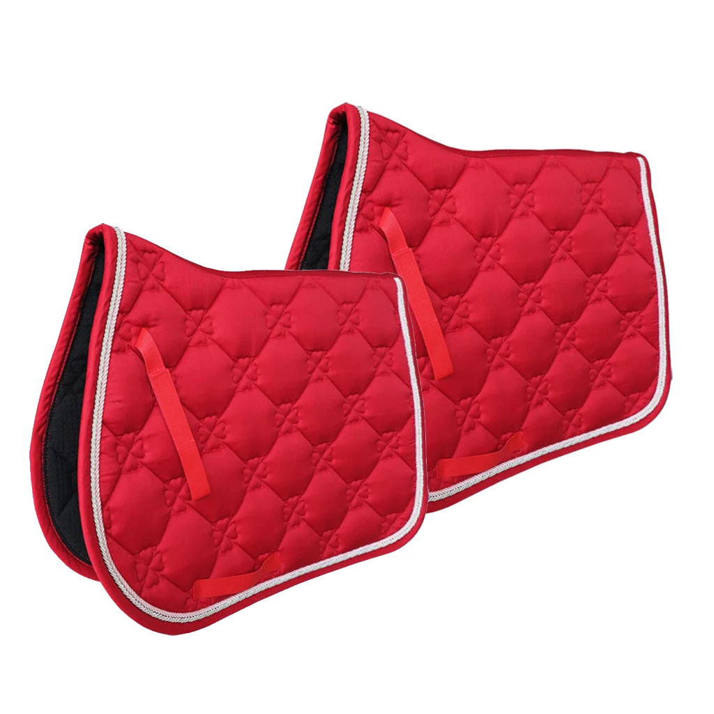 2 Pcs Square Quilted Cotton Comfort English Saddle Pad Horse Riding Pad Red