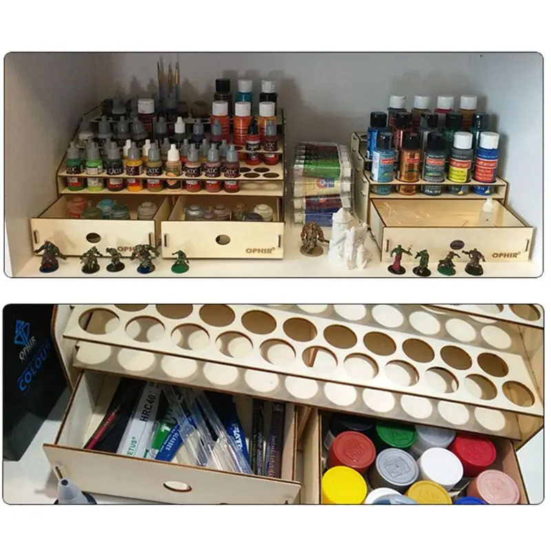 

Wooden Paint Tool Storage Rack with Cabinet Pigment Ink Bottle Organizer Holder XXFE