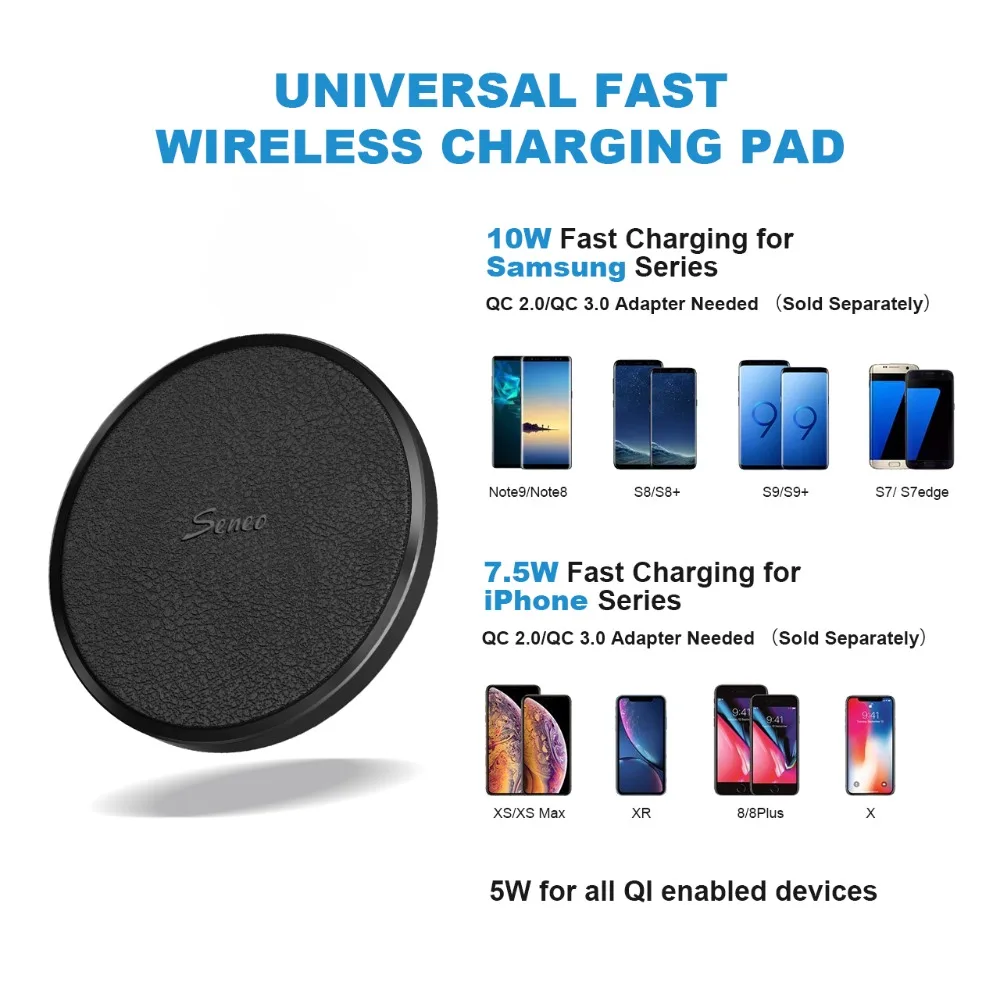 Seneo PA145 Wireless Charger Qi Fast Charging Pad For iPhone 11 XR X XS MAX 8 8 Plus 10W For Samsung Galaxy S10 S9 S9+ Note 8 (5)