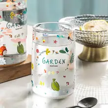 

Simple Pattern Glass Breakfast Milk Coffee Cup Home Heat-Resistant Couple Water Cup Girl Cute Fresh Milk Cup 4-Piece Set New