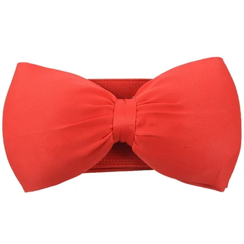 

Womens Sweet Bowknot Elastic Bow Wide Stretch Buckle Waistband Waist Belt RED