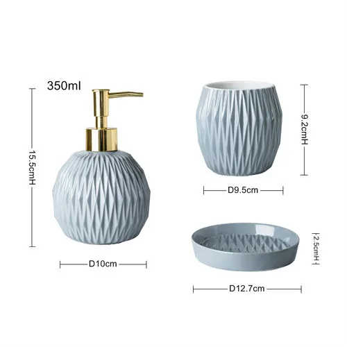 5-piece Set Ceramics Bathroom Accessory Set Washing Tools Bottle Mouthwash Cup Soap Toothbrush Holder Household Articles - Цвет: 3-piece set--blue