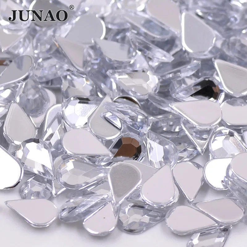 JUNAO 5*8 мм Разноцветные Стразы AB с плоской задней частью акриловые камни-капли аппликация из страз на одежде для рукоделия - Цвет: Clear