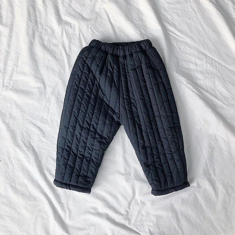 Модные джинсы для мальчиков 3 вида цветов стеганые теплые сапоги с вертикальными полосами повседневные штаны для маленьких девочек; утепленные флисовые брюки, подходящие для любого размера От 2 до 7 лет