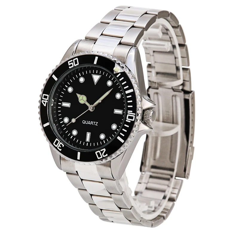 Ceny 304 pasek ze stali nierdzewnej zegarek biznesowy dla mężczyzn luksusowe męskie zegarki wodoodporny obrotowy bezel czarna tarcza