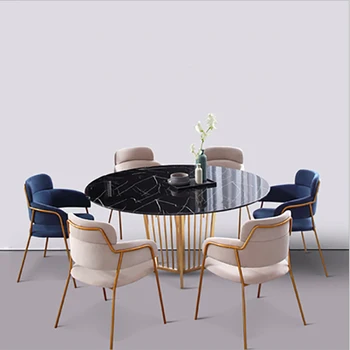 

Nordic negotiation table and chair combination modern minimalist marble dining table round coffee table and chairs leisure round
