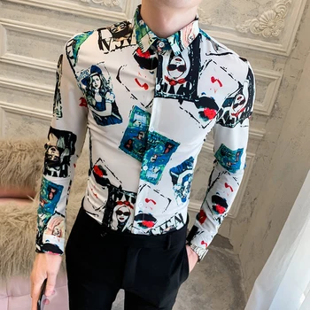 

High Quality Shirts Men Clothes Camisa Homem Black Men Bussiness Shirts Men Clothes Print Shirt Man Long Sleeve Camisa Masculina