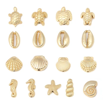 

Doreen Box Ocean Jewelry Beads Zinc Alloy Sea Turtle Conch Star Fish Animal Matt Gold Color Accessories for DIY Jewelry, 10 PCs