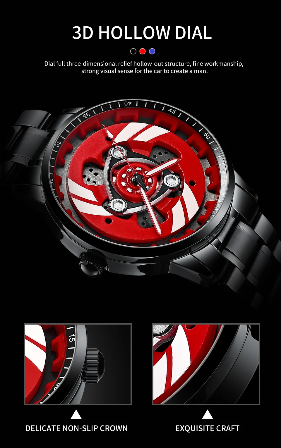 Original 3D Men's Watches Waterproof Motorcycle Rim Watch Quartz Men's Sports Watches For Men Clock Mens Spinning Watches Sneakatelier