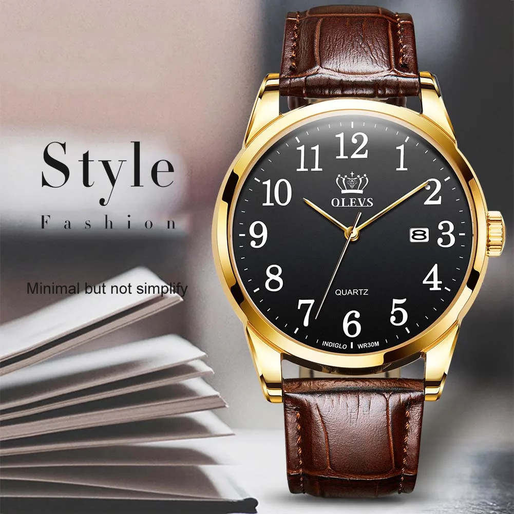 Мужские наручные часы Reloj hombres OLEVS коричневые повседневные из натуральной кожи