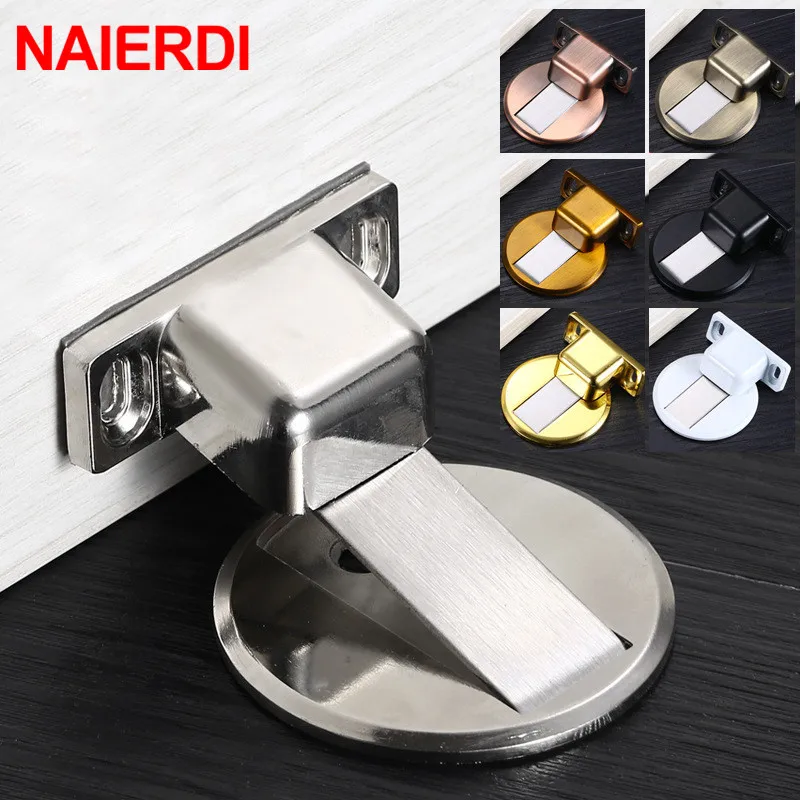 NAIERDI Zinc Alloy Door Stopper Magnetic Door Stops Hidden Door Holders Catch Floor Nail-free Doorstop Furniture Hardware