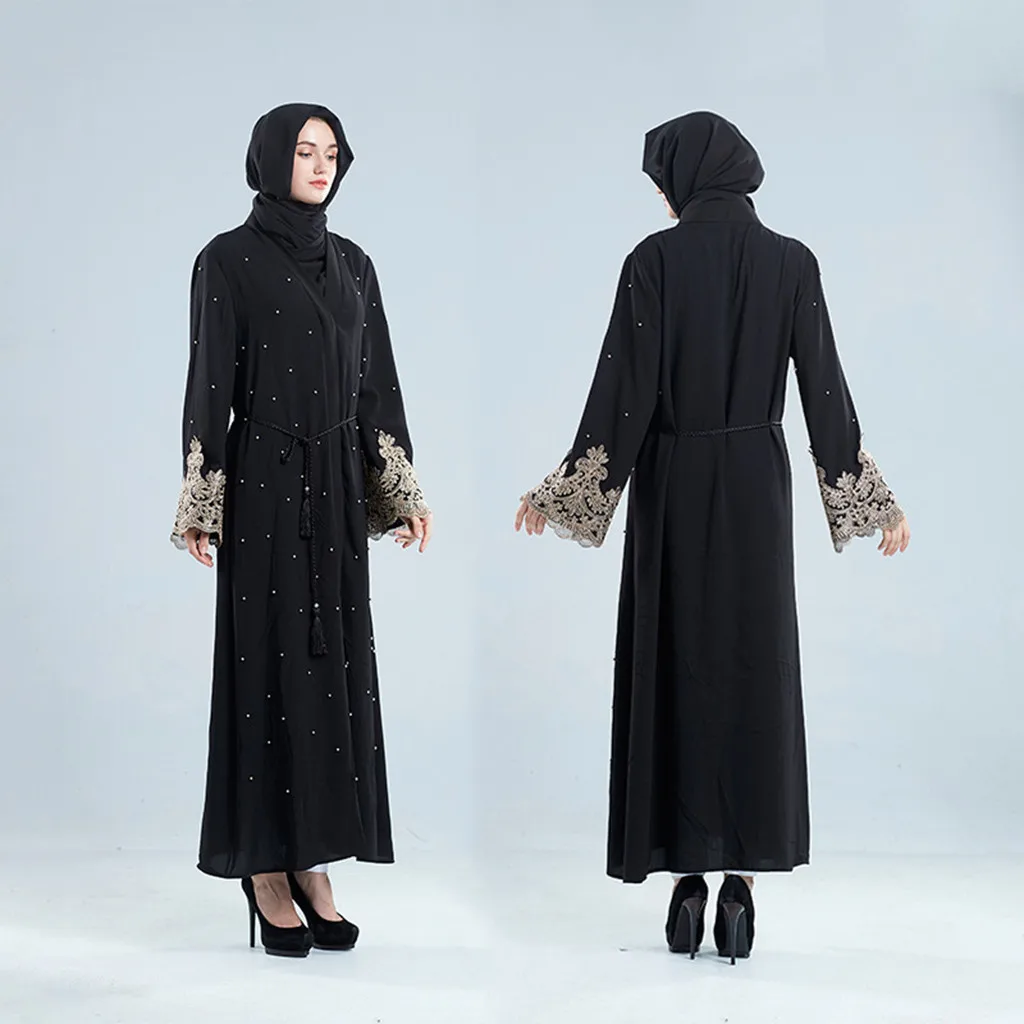 KANCOOLD Ramadan Muslim Women's Cardigan Robe Embroidered Handmade Beaded Dresses Beaded Women's Dress Abaya