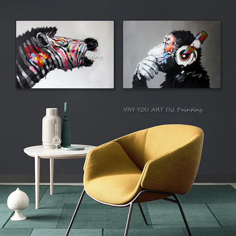 Vendita Calda Gorilla Dipinta A Mano Moderna Decorazione Domestica Pittura A Olio Dipinti Di Arte Della Parete Animale Immagine Pitture Su Tela