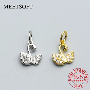 

MEETSOFT Cute 925 Sterling Silver Swan Zircon Charms DIY Handmade Fine Jewelry Necklace Deocration chic Accessory Gift