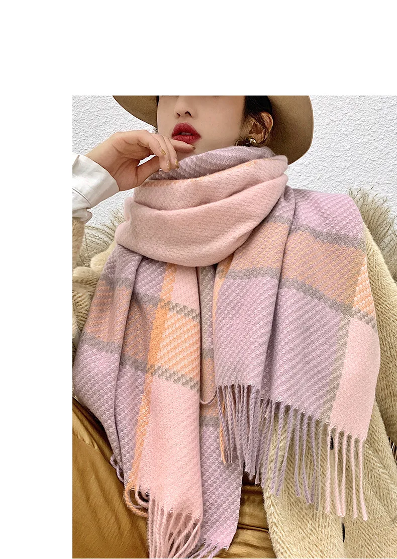 Новинка, двухсторонний зимний женский кашемировый шарф в полоску, пашмины, шали и палантины, женский платок, хиджаб, шерстяные палантины, головные шарфы