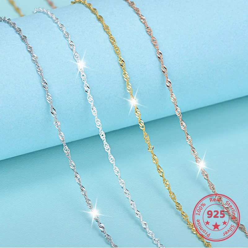 

Pure 925 Silver Necklace 1.2/1.7mm and 40/45cm Water Wave Female Clavicle Chain Four Colors To Choose From Healthy Material
